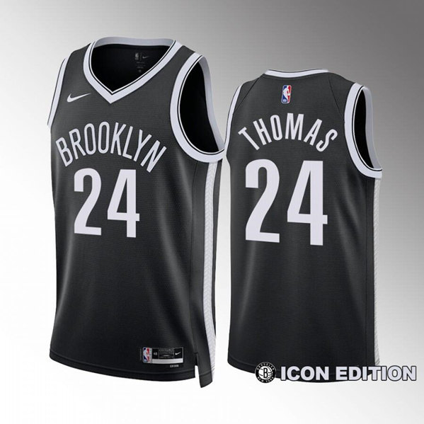 Mens Brooklyn Nets #24 Cam Thomas Black Icon Edition Stitched Basketball Jersey